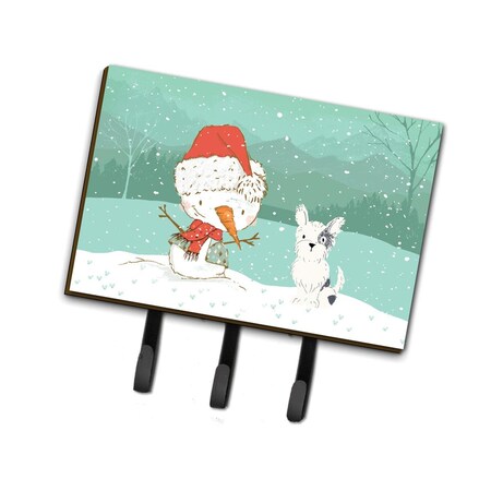 Jensendistributionservices Black & White Terrier Snowman Christmas Leash or Key Holder MI1716724